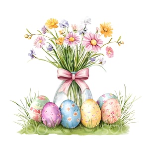18 Osterei Vase Clipart, Frühlingsblumen, Ostereier, Osterkarte, hochwertige JPG, digitaler Download, Papiermodelle, Junk Journal S629