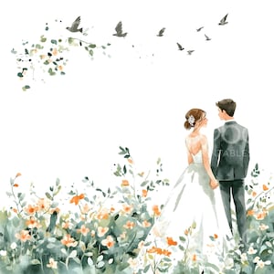 17 気まぐれな結婚式のクリップアート、結婚式の招待状、印刷可能な水彩画のクリップアート、高品質の JPG、デジタルダウンロード、ペーパークラフト S429