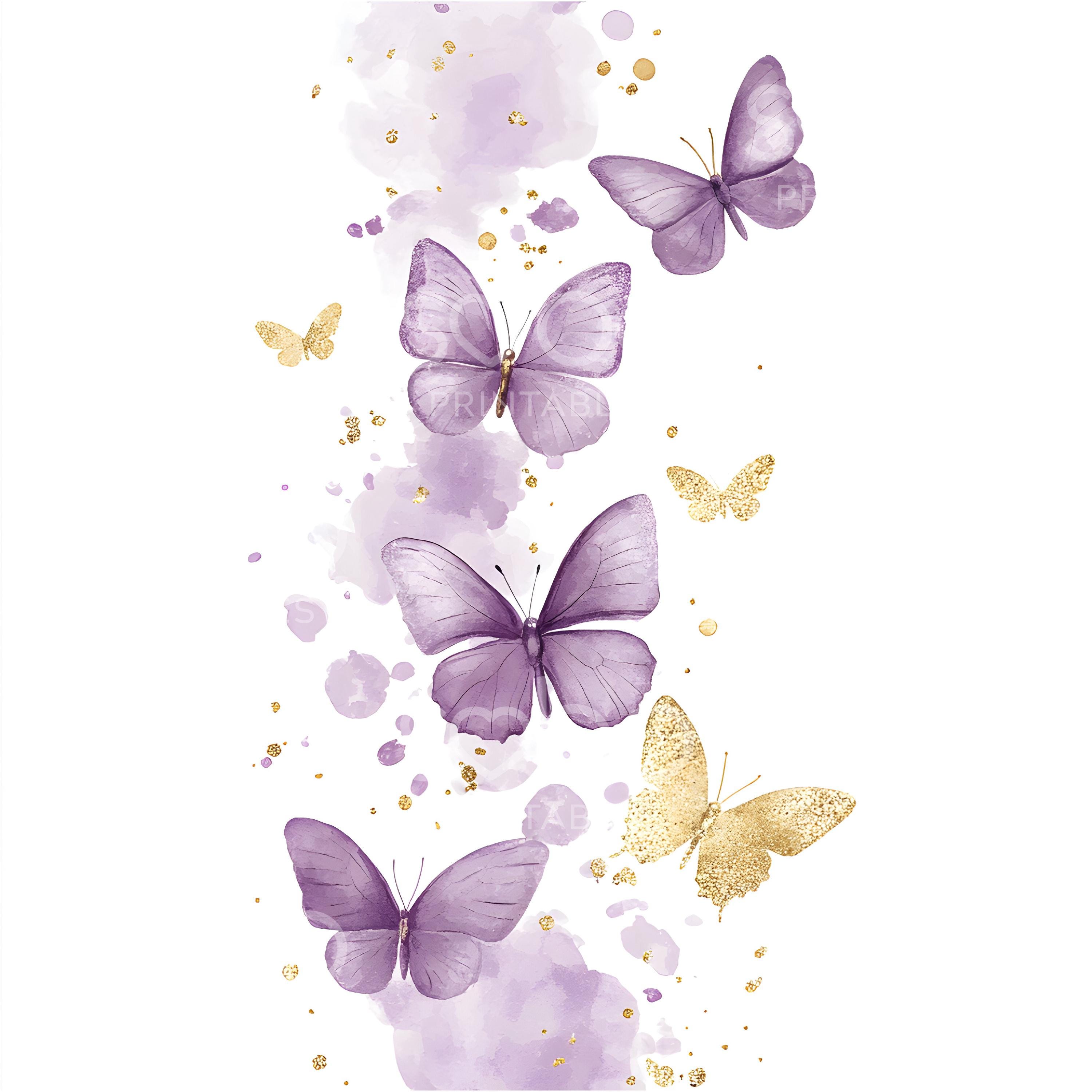22 Purple Butterflies Clipart, Lilac Gold Butterfly, Wall Art, Watercolor Clipart, High Quality JPG, Digital Download, Junk Journal S245