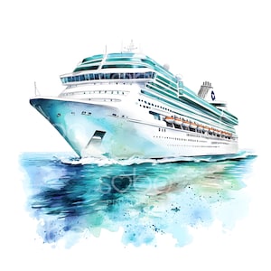22 Clipart di navi da crociera, viaggi in barca a vela, JPG di alta qualità, acquerelli stampabili, download digitale, creazioni di carta, diario di viaggio S762