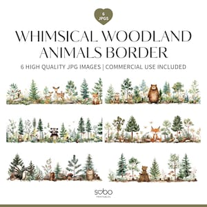 6 Animais da Floresta Caprichos Clipart Borda, Animais da Floresta Bonitos, Animais Aquarela Chá de Bebê, Bebês da Floresta, Berçário Borda da Floresta S87