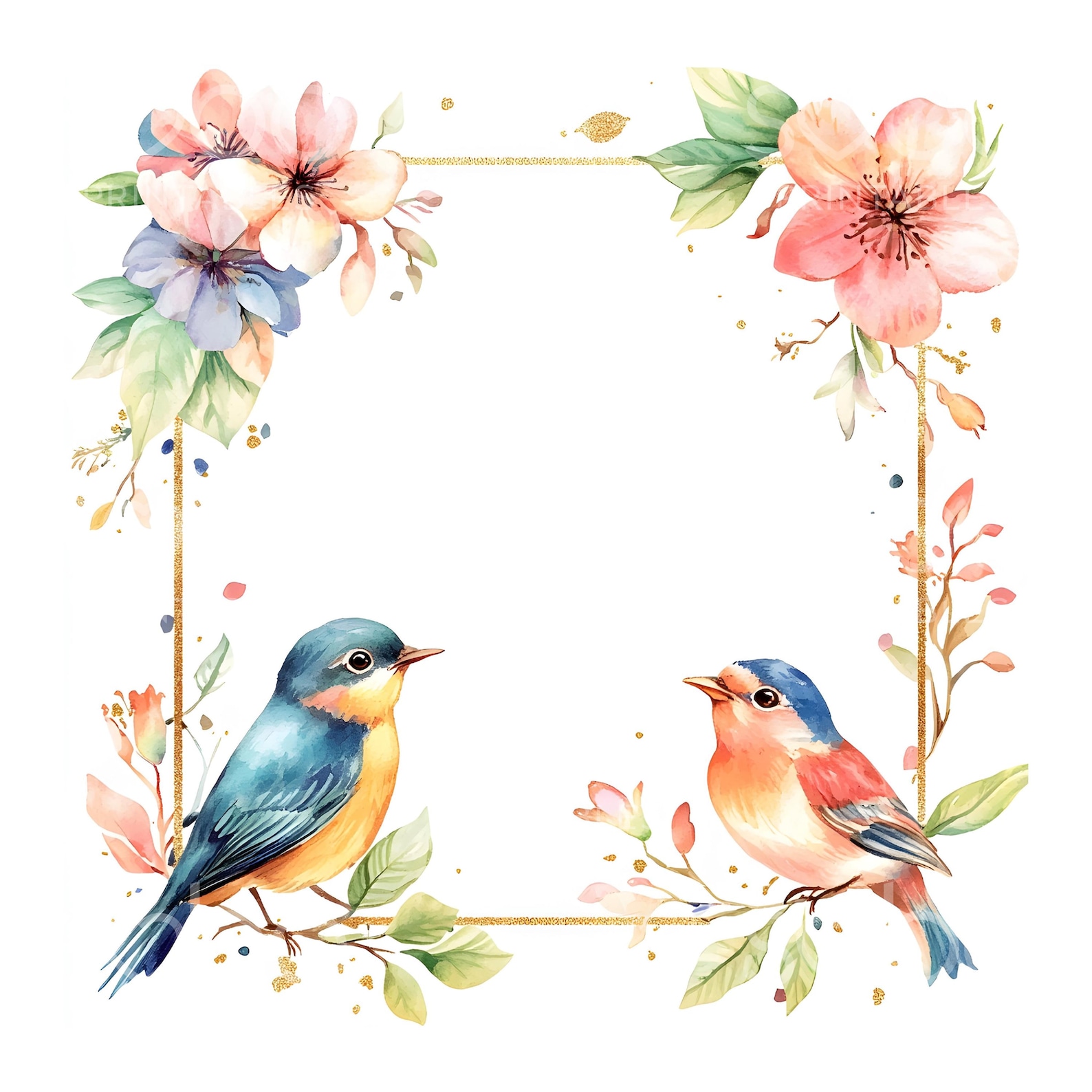 19 Floral Bird Frame Clipart, Cute Watercolor Birds, Frames Art, Print ...