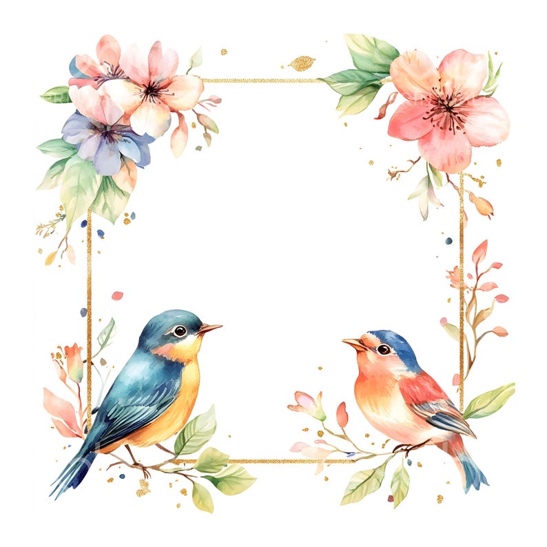 19 Floral Bird Frame Clipart, Cute Watercolor Birds, Frames Art, Print ...