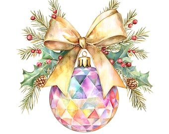 35 Xmas Colorful Ornament Clipart, Christmas Card, Xmas Bauble, Printable Watercolor, High Quality JPGs, Digital Download, Paper Craft U275