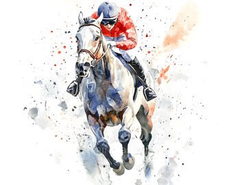 24頭の競走馬のクリップアート、競馬、印刷可能な水彩画、馬術競技の