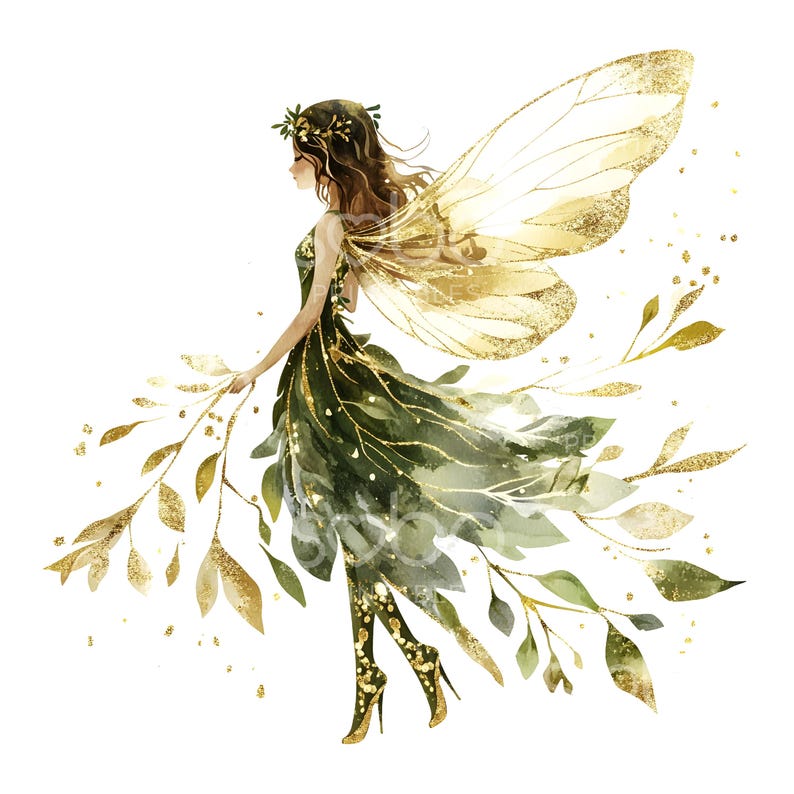 22 Forest Fairy Clipart, Green Fairies Clipart, Printable Watercolor ...
