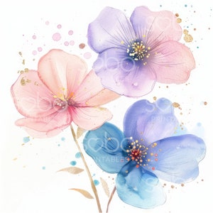 Imágenes prediseñadas de flores rosas azules abstractas - 27 JPG de alta calidad, planificador digital, diario, álbumes de recortes, artesanía en papel, descarga digital S79