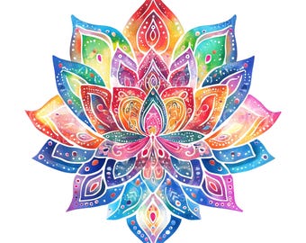 25 Lotus Mandala Clipart, Meditation, Spiritual Mandala, Watercolor Print High Quality JPG, Digital Download, Paper Craft, Junk Journal S443