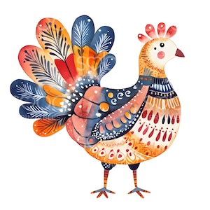 19 Scandinavian Folk Art Turkey Clipart, Thanksgiving Day, Cute Cartoon Turkey Art, High Quality JPGs, Digital Download, Paper Craft S326