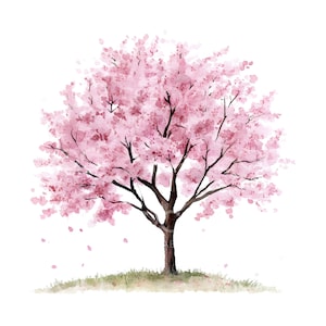 25 桜の木のクリップアート、桜の花、印刷可能な水彩画、高品質の JPG、デジタルダウンロード、ペーパークラフト、ジャンクジャーナル S572