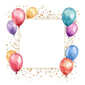 36 kleurrijke verjaardag frames clipart, partij ballonnen verjaardag, afdrukbare aquarel, hoge kwaliteit jpg's, digitale download, Paper Craft S564