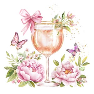 23 Floral Pink Drink Clipart, Cocktail Clipart, süße Kokette Schleife, druckbare Aquarell Clipart, hochwertige JPGs, digitaler Download S584