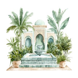 21 Clipart fontaine marocaine, fontaine marocaine, aquarelle imprimable, fichiers JPG de haute qualité, téléchargement numérique, créations en papier, journal indésirable S918