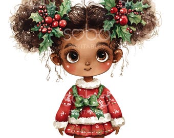 18 Cute Quirky Black Kids Clipart, Christmas Card Clipart, High Quality JPGs, Whimsical Digital Planner, Junk Journal, Digital Download S249