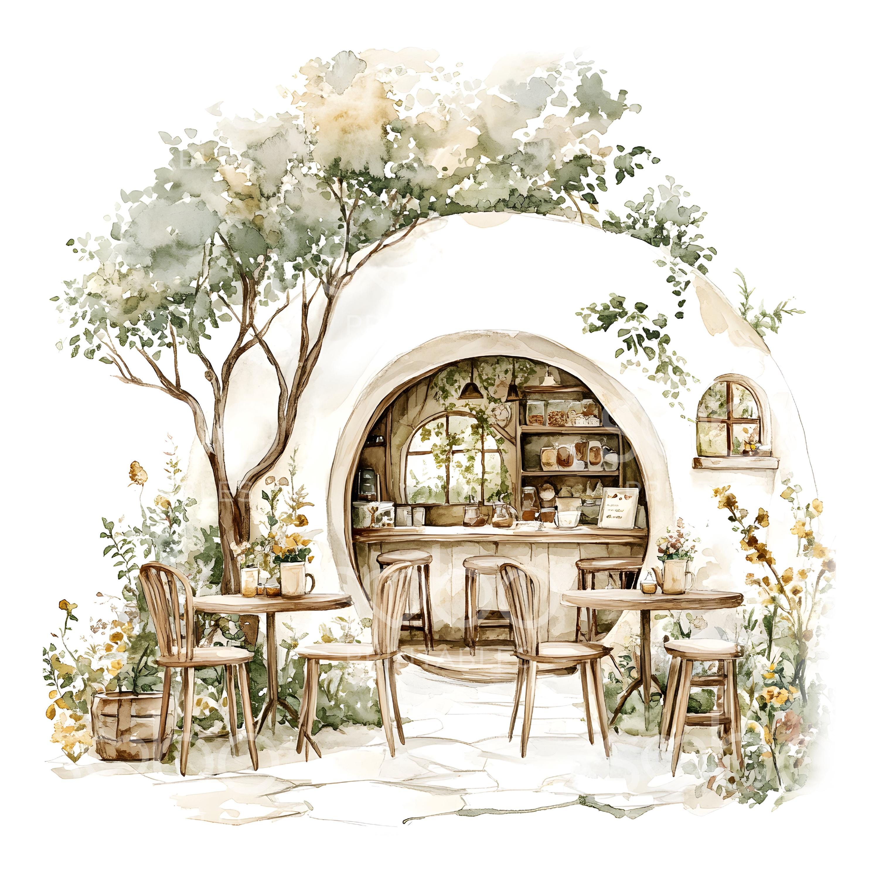 21 Watercolor Cottage Cafe Clipart, Boho Fairy Cute Cafe, Watercolor ...