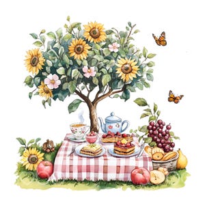 19 Clipart di Tea Party Estivo, Clipart di Picnic, Clipart di Acquerelli, JPG di Alta Qualità, Download Digitale, Artigianato di Carta, Diari di Scarto S576