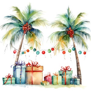 Tropische Weihnachtspalmen Clipart - 14 hochwertige JPGs, digitales Papiermodell, Clipart-Pack, Journaling, Kleidung, Wandkunst, digitales Handwerk S24