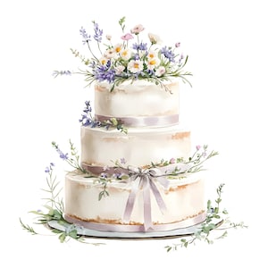 24 clipart de bolo de casamento floral, clipart de bolo de casamento, clipart de aquarela para impressão, JPGs de alta qualidade, download digital, artesanato em papel S472