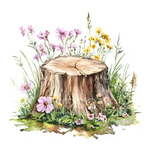 20 Clipart floral de souche d'arbre, arbre forestier, forêt des cliparts aquarelle imprimable, fichiers JPG de haute qualité, téléchargement numérique, créations en papier S449