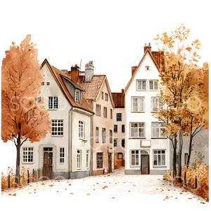 20 Autumn Street Clipart, Fall Autumn Clipart, Printable Watercolor Clipart, Wall Art, High Quality JPGs, Digital Download, Paper Craft S144 image 6