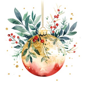 20 Christbaumkugel Clipart, Goldkugeln, Aquarell Weihnachtskarte, hochwertige JPG, digitaler Download, Papiermodelle, Junk Journal S298