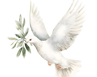 20 Dove Olive Branch Clipart, White Dove, Peace Dove, Printable Watercolor Clipart, High Quality JPGs, Digital Download, Paper Craft S494