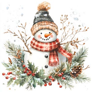15 スカーフをつけた雪だるまのクリップアート、クリスマス クリップアート、クリスマス カード、高品質 JPG、デジタル プランナー、ジャンク ジャーナル、デジタル ダウンロード S201