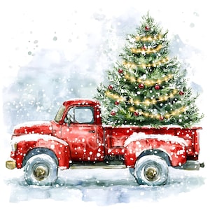 20 clipart de caminhão de Natal vermelho, etiqueta de presente de Natal, arte de cartão de Natal, JPG de alta qualidade, download digital, diário de papel artesanal S283