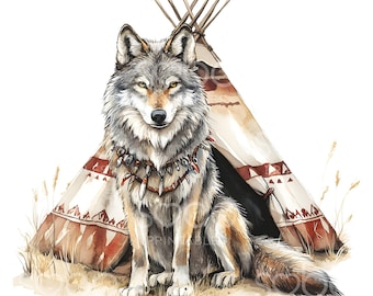 ネイティブアメリカンのキカプーインディアン女性とオオカミ png