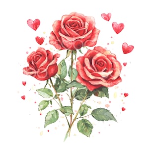 25 Valentinstag Rose Clipart, rote Rose Clipart, hochwertige JPGs, druckbares Aquarell, digitaler Download, Papiermodelle, Junk Journal S385