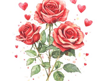 25 Valentine's Day Rose Clipart, Red Rose Clipart, High Quality JPGs, Printable Watercolor, Digital Download, Paper Craft, Junk Journal S385