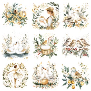 12 Tage Weihnachten Clipart, Weihnachtskarte, Goldfolie Weihnachten, hochwertige JPGs, Digitaler Planer, Digitaler Download, Junk Journal S304