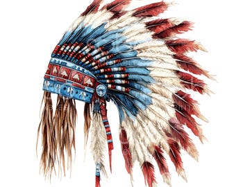 20 Native Indian Kopf Kleid Clipart, Stammes-, druckbare Aquarellkunst, hochwertige JPGs, digitaler Download, Papiermodelle, Junk Journal S615