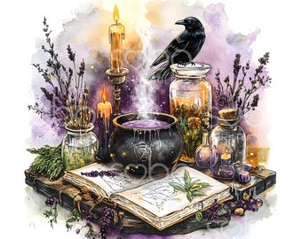 20 Witch's Altar Clipart, Cottagecore Witch, Celestial Apothecary, Watercolor Art, High Quality JPGs, Digital Download, Paper Craft U319
