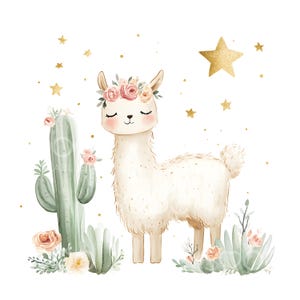 20 Lama Kaktus Clipart, süßes Lama Clipart, Kinder-Kinderzimmer-Kunst, Goldfolie, hochwertige JPG, digitaler Download, Papiermodell, Junk Journal S786