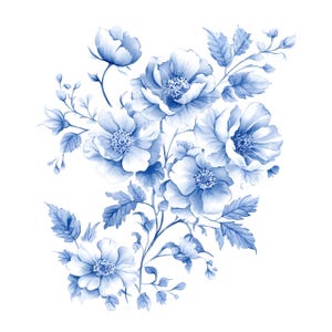 20 cliparts fleurs chinoiseries, toile de Jouy, clipart aquarelle imprimable, fichiers JPG de haute qualité, téléchargement numérique, journaux, créations en papier S452