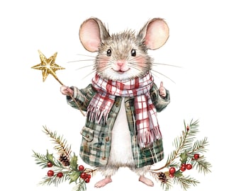 22 xmas mouse toverstaf clipart, magische muis, kerstmuis, kerstkaart, hoge kwaliteit jpg's, digitale planner, digitale download U182