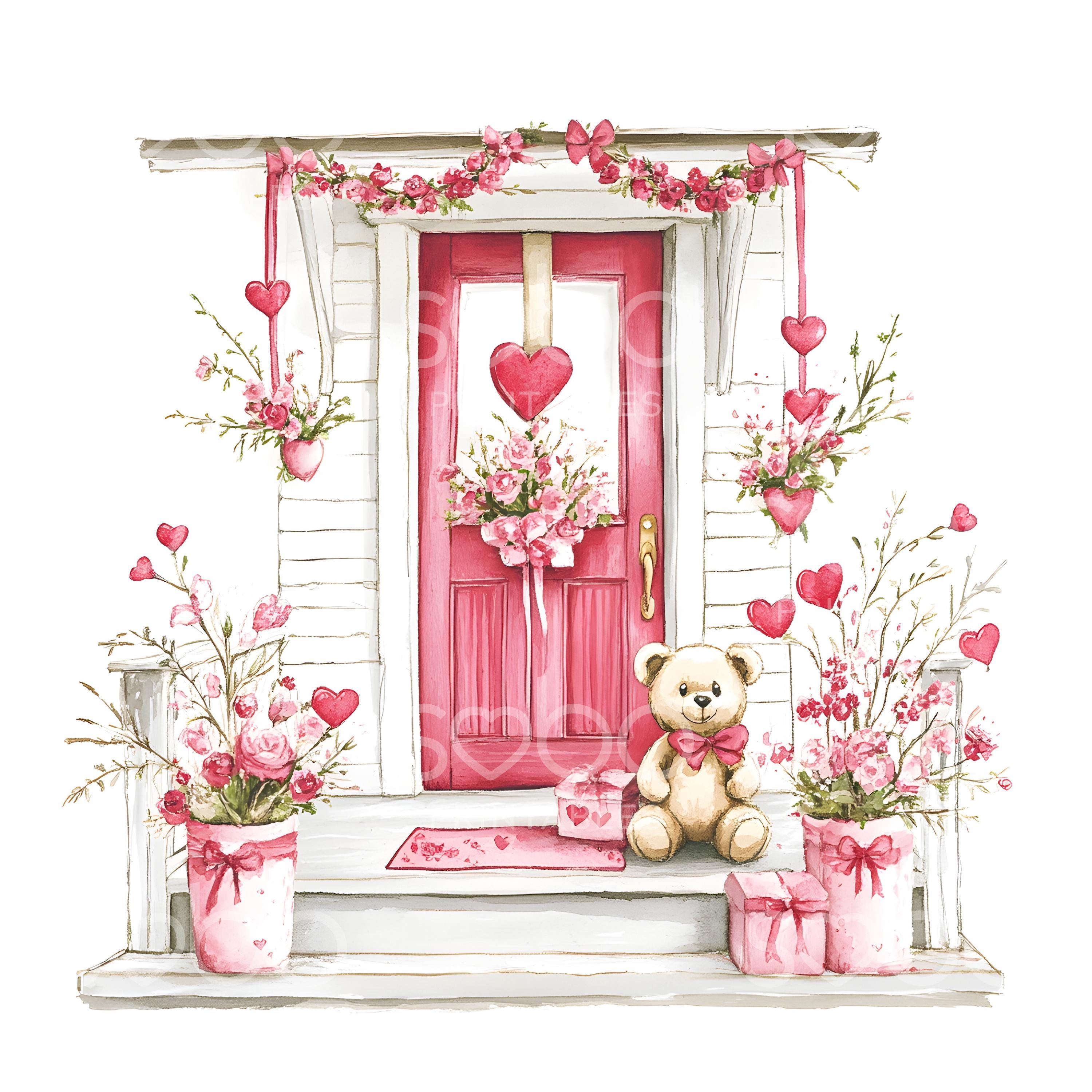25 Valentine Porch Clipart, Cute Pink House, Heart Houses, Valentine's ...