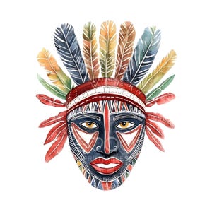 18 clipart de máscara tribal australiana, clipart de máscara aborígene, JPGs de alta qualidade, download digital para impressão, artesanato em papel, diário de sucata S915
