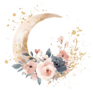 19 Clipart di luna crescente boho, Clipart di luna per bambini, Clipart di lamina d'oro, JPG di alta qualità, Download digitale, Paper Craft Junk Journal S234