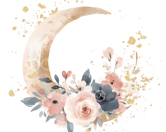 19 Boho Crescent Moon Clipart, Nursery Moon Clipart, Gold Foil Clipart, High Quality JPG, Digital Download, Paper Craft Junk Journal S234