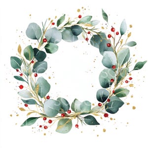17 imágenes prediseñadas de coronas navideñas de eucalipto, imágenes prediseñadas de coronas festivas, acuarela imprimible, archivos JPG de alta calidad, descarga digital, manualidades de papel S330