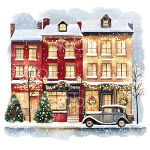 19 Weihnachtsstadt Clipart, Winter Festliche Clipart, Weihnachtsläden, druckbare Aquarell, hochwertige JPGs, digitaler Download, Papier Handwerk S337