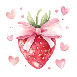 20 Clipart fraise coquette, fraises, aquarelle imprimable, JPG de haute qualité, téléchargement numérique, créations en papier, journal indésirable S522