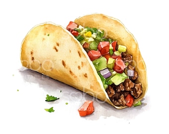 30 Tasty Tacos Clipart, Fast Food Menu Clipart, Printable Watercolor Art, High Quality JPG, Digital Download, Paper Craft, Junk Journal S652