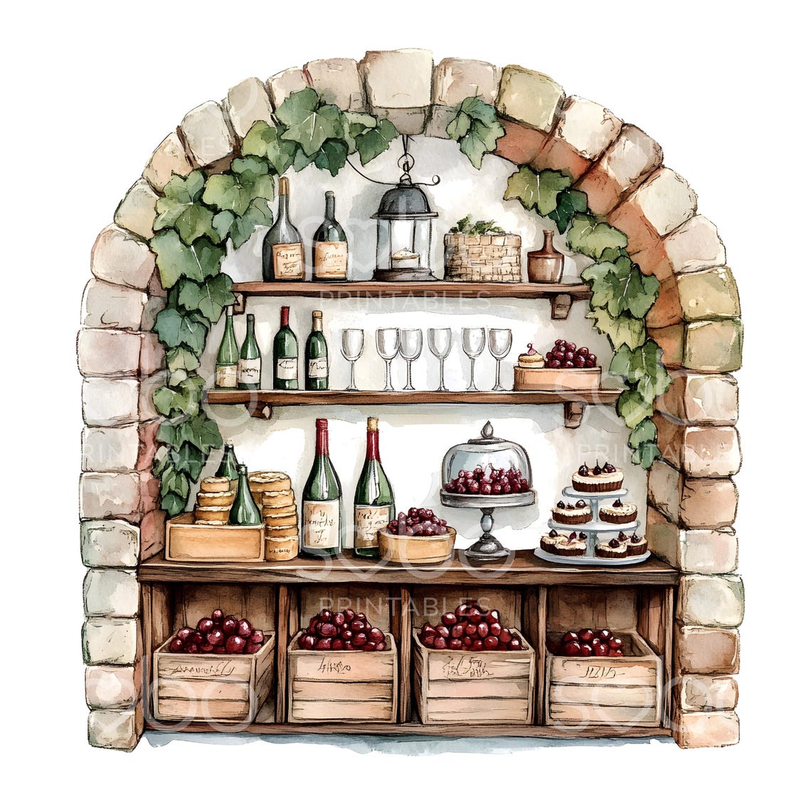 22 Rustic Wine Cellar Clipart, Tuscany, Wine Clipart, Printable ...