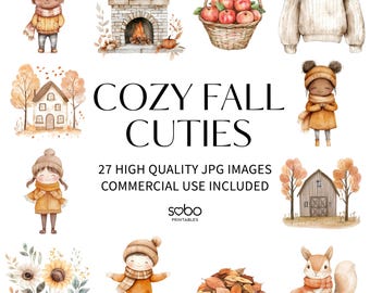 27 mysiga höstsötnosar Clipart, akvarell höst Clipart, högkvalitativa JPG-bilder, Cottagecore höstillustrationer, rustik höstgrafik S273