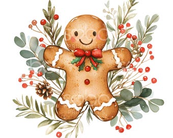 20 Gingerbread Man Clipart, Christmas Clipart, Christmas Card Art, High Quality JPG, Digital Download, Paper Craft Print, Junk Journal S289