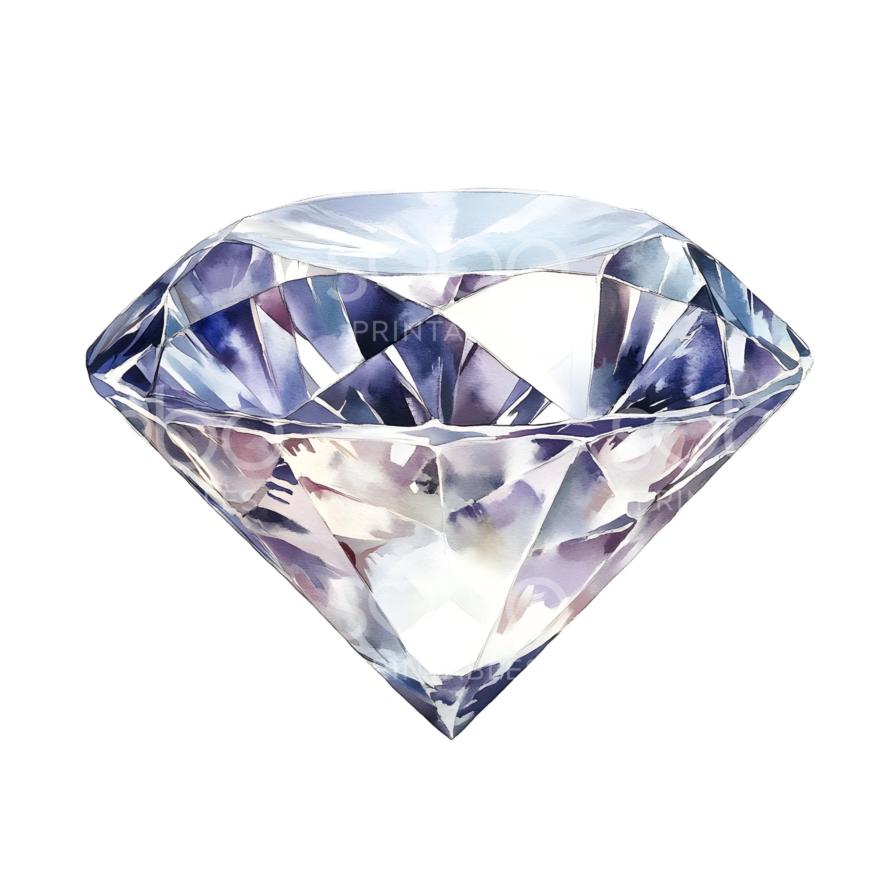 14 Silver Diamond Clipart, Shiny Gemstone Clipart, Watercolor