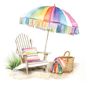 25 Bunter Sonnenschirm Clipart, Sommer Strand, Hochwertige JPGs, Digitaler Planer, Papierhandwerk, Junk Journal, Digital Download S370